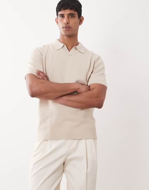 Jack & Jones Premium - Top in maglia beige con spacco sul collo - view 1