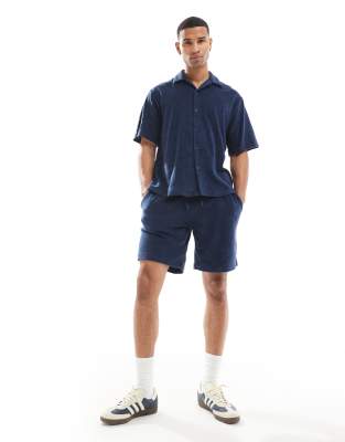 Premium towelling short in Navy - part of a set-Black