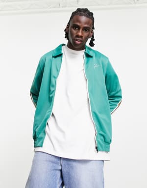 Jack & Jones Premium track jacket in green with stripe
