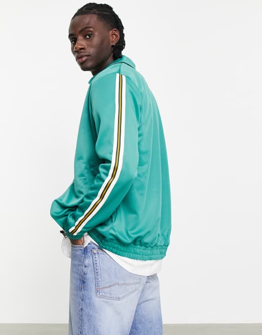 Jack & Jones Premium track jacket in green with stripe , 2 of 4