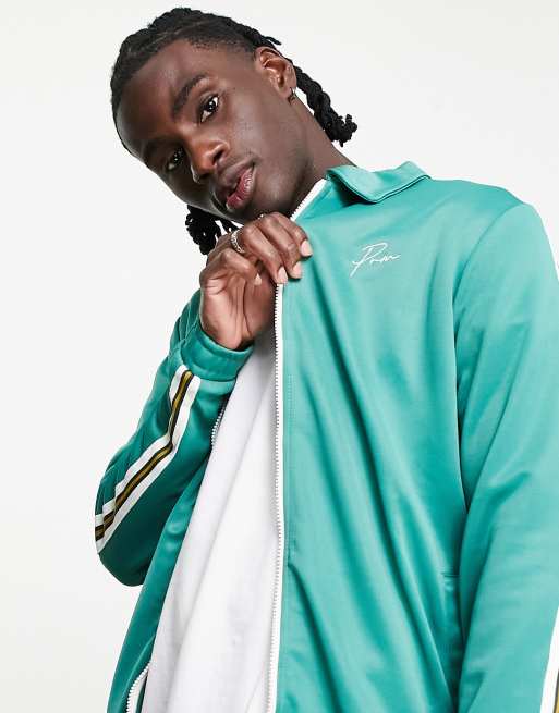 Jack & Jones Premium track jacket in green with stripe , 3 of 4