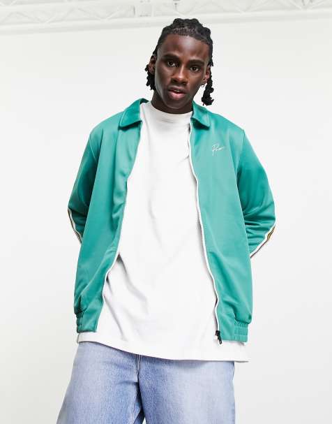 Jack & Jones – Premium – Trainingsjacke in Grün mit Streifen - view 1