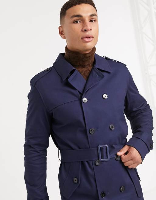 Jack Jones Premium trench with belt in navy ASOS