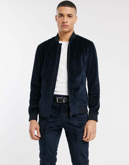 Blue velvet outlet bomber jacket mens