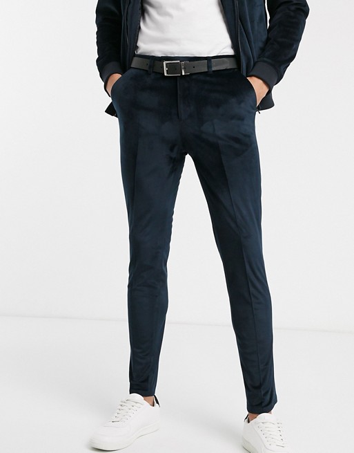 Jack & Jones Premium velvet smart trousers in navy