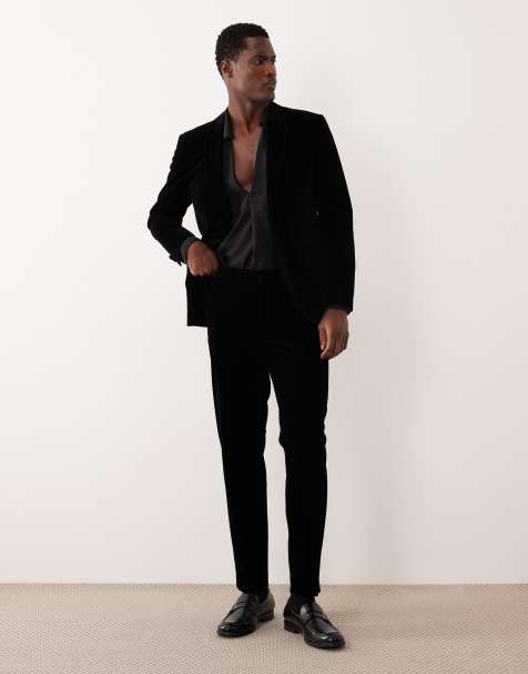 Jack & Jones Premium velvet tuxedo suit bottoms in black