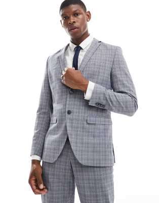 Jack & Jones Premium slim fit suit jacket in blue check  - ASOS Price Checker