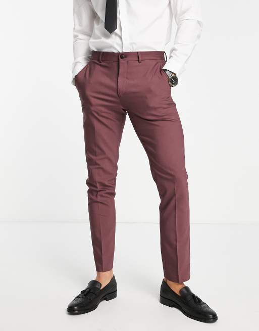 Jack & Jones Premium – Vinröda kostymbyxor i satin med smal passform
