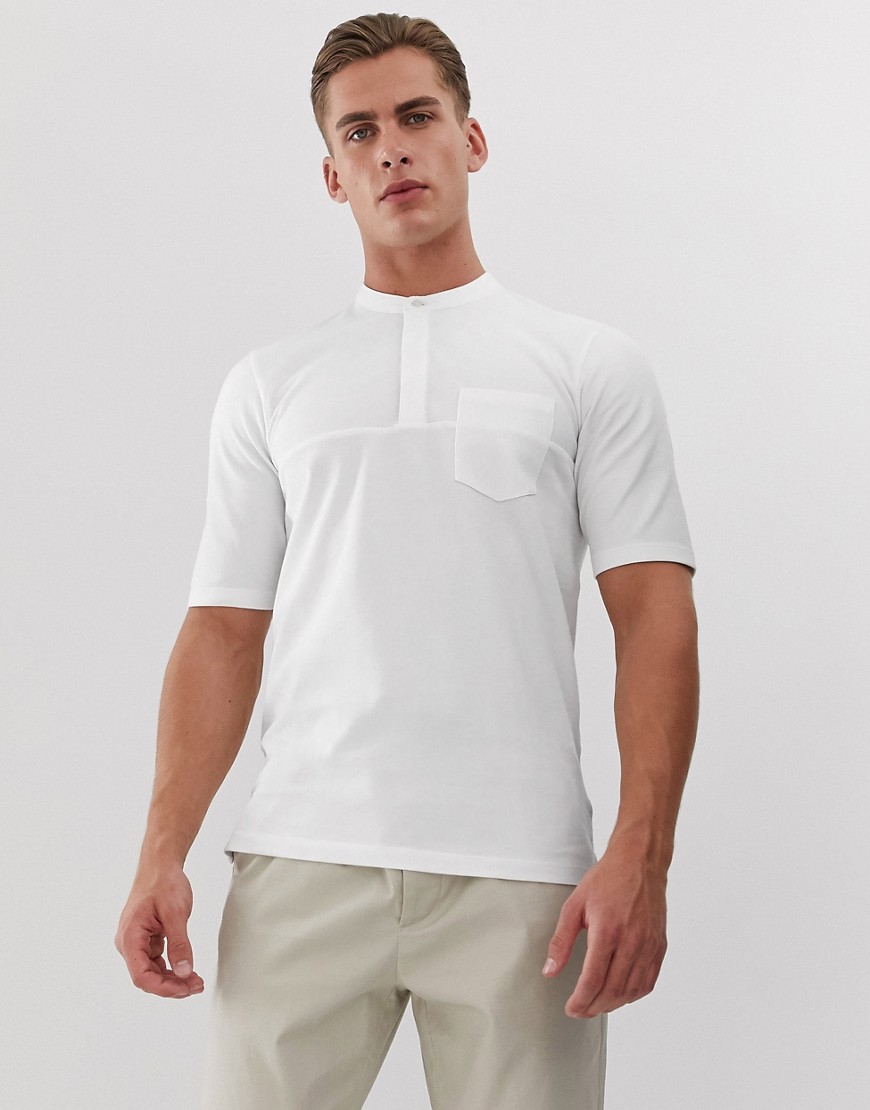 Jack & Jones – Premium – Vit, randig kortärmad skjorta med platt krage