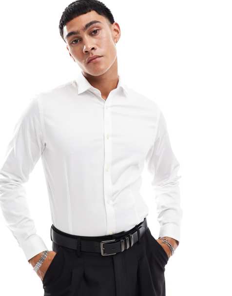 Jack & Jones – Premium – Vit stretchig finskjorta med supersmal passform - view 1