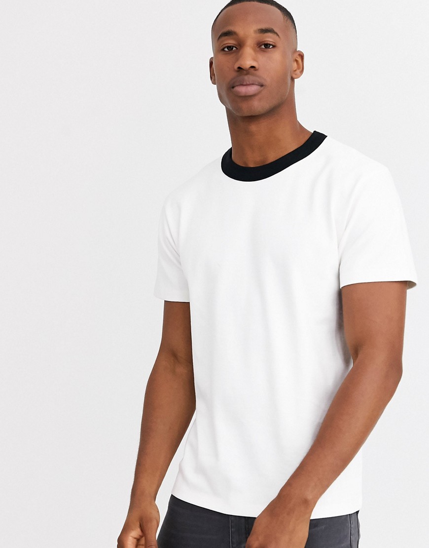 Jack & Jones – Premium – Vit t-shirt i oversize-modell med kontrasterande hals