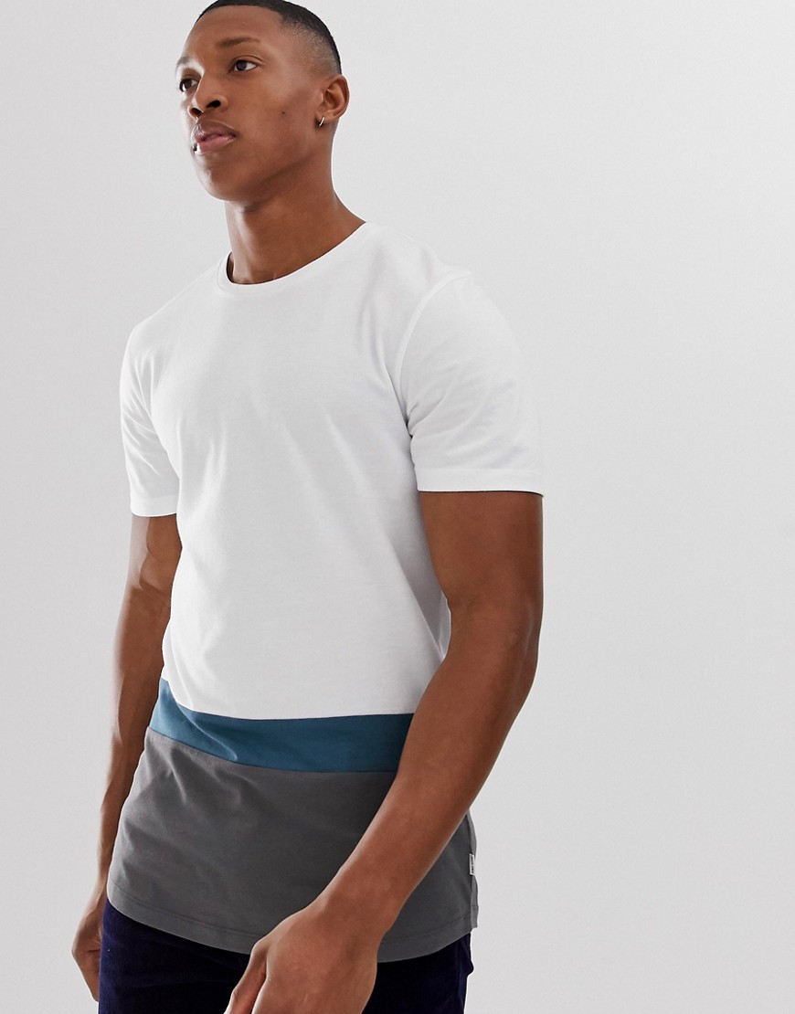 Jack & Jones – Premium – Vit t-shirt med blockfärgade ränder