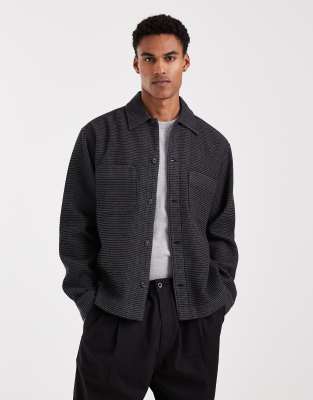 Jack & Jones Premium Waffle Overshirt In Gray
