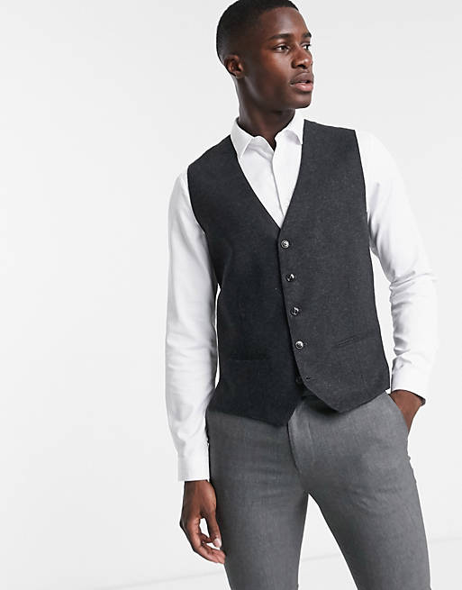 Suits Jack & Jones Premium waistcoat in herringbone grey 