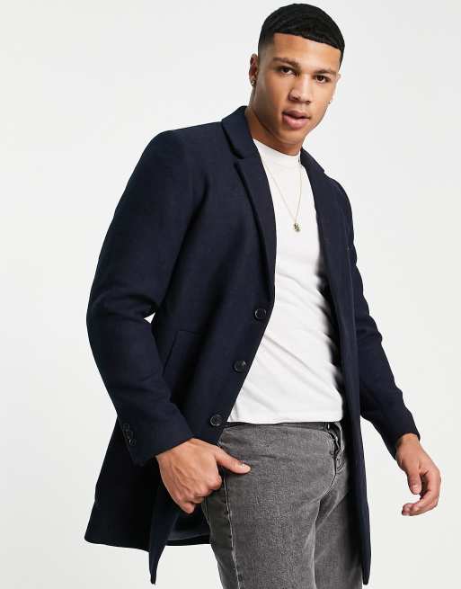 druk Universeel Traditioneel Jack & Jones - Premium - Wollen jas in marineblauw | ASOS