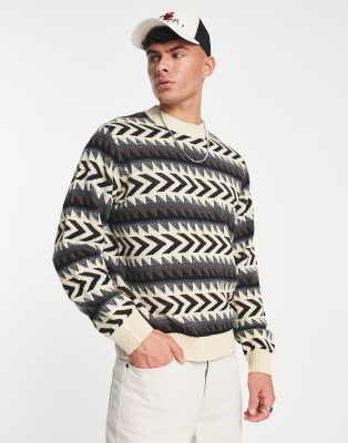 Jack & Jones Premium Wool Mix Fairisle Sweater In Cream & Brown-neutral