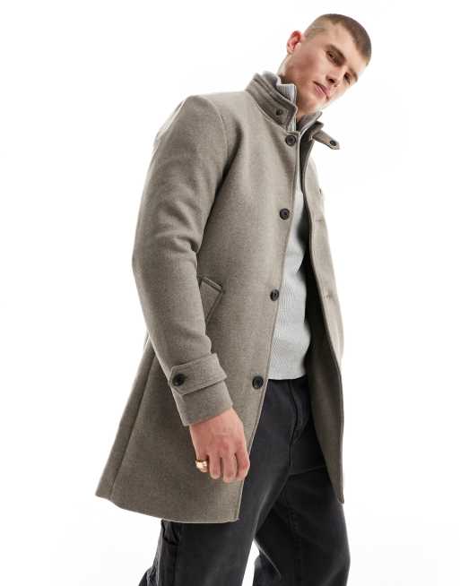 Neutral Marl Faux Wool Overcoat