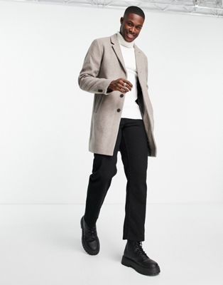 Jack & Jones Premium wool overcoat in beige