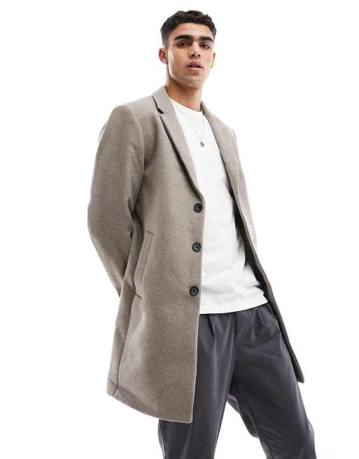 Jack & Jones Premium wool overcoat in beige | ASOS