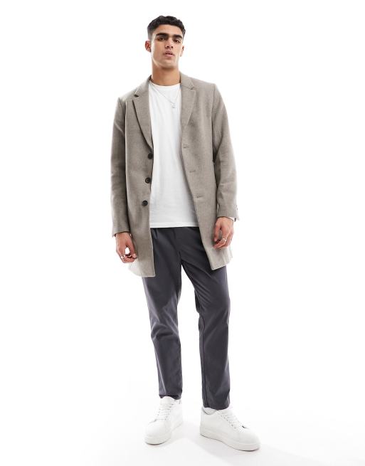 Jack & Jones Premium wool overcoat in beige | ASOS