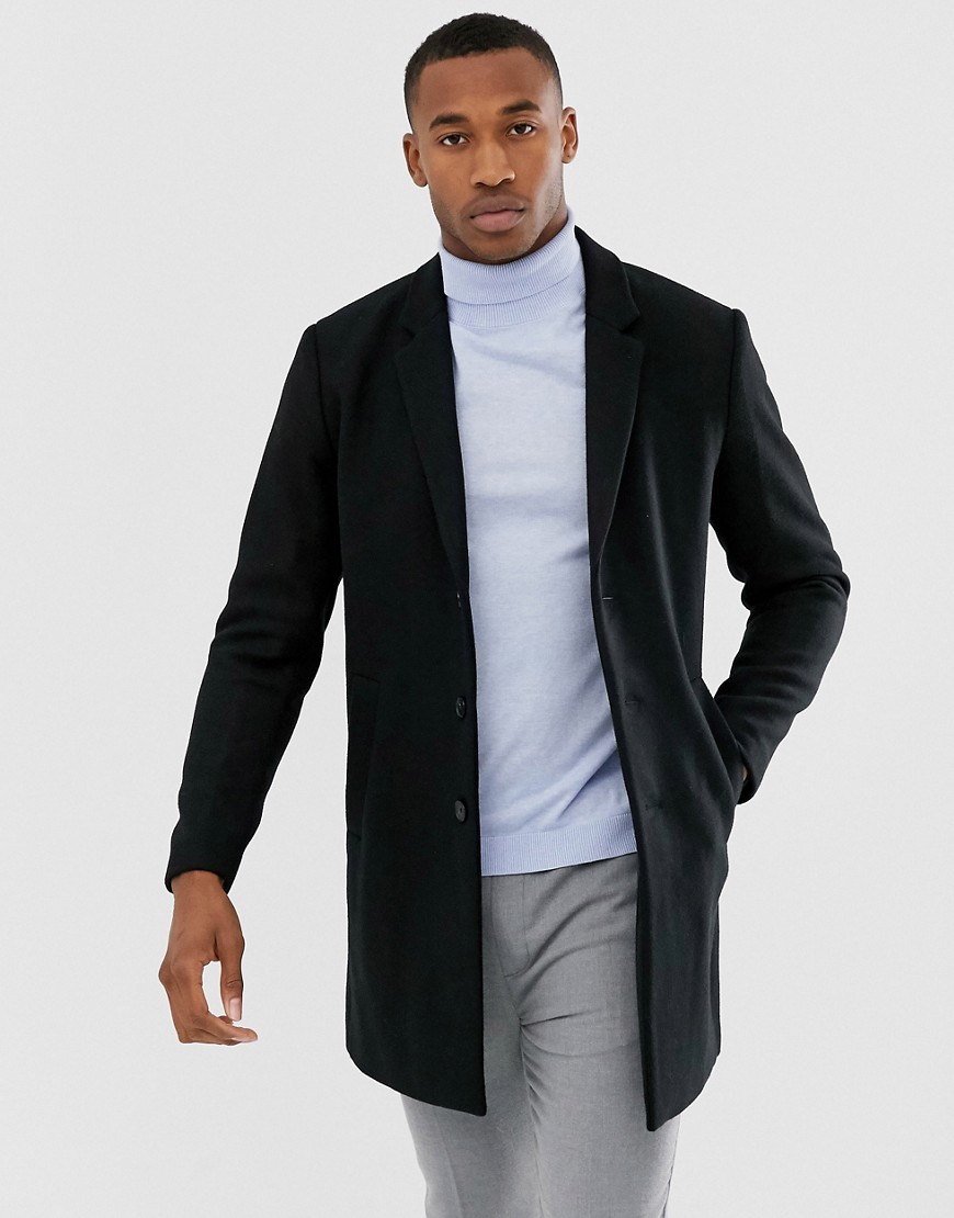 Jack & Jones Premium wool overcoat in black