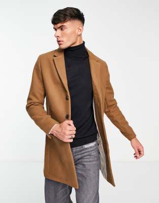 Jack & Jones Premium Wool Overcoat In Brown-green