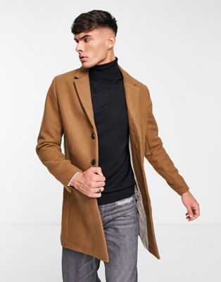 Jack & Jones Premium wool overcoat in brown
