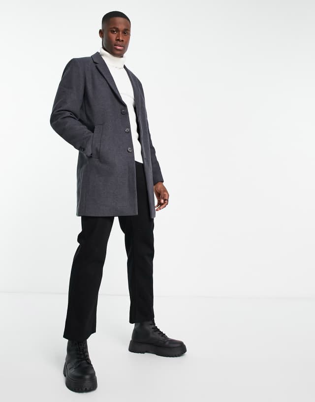 Jack & Jones Premium wool overcoat in dark gray