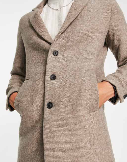 Jack & Jones Premium wool overcoat in light brown