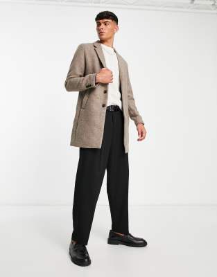 Jack & Jones Premium wool overcoat in light brown  - ASOS Price Checker