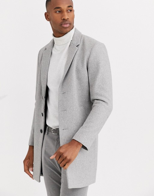 Jack & Jones Premium wool overcoat in light grey