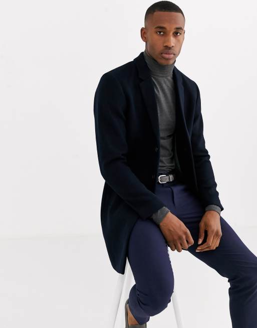 Jack & Jones Premium wool overcoat in navy | ASOS