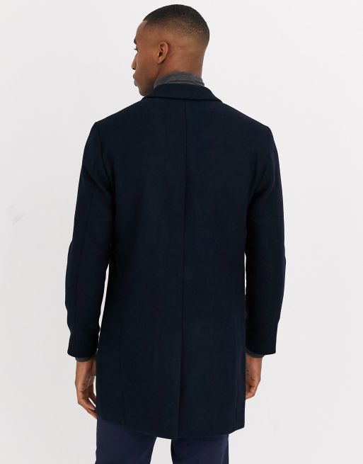 Jack & Jones Premium wool overcoat in navy | ASOS