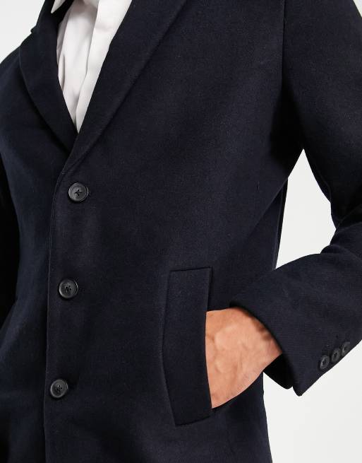 Jack & Jones Premium wool overcoat in navy