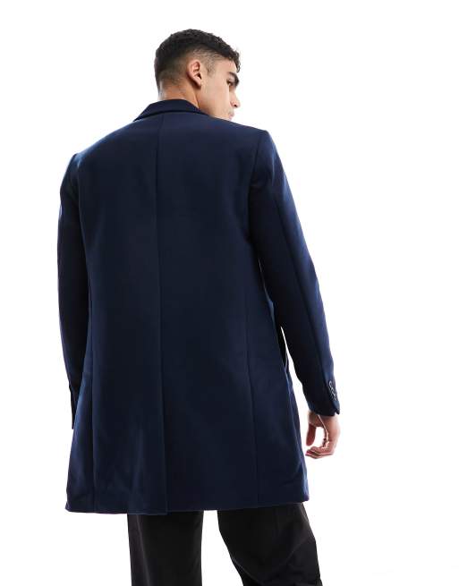 Jack & Jones Premium wool overcoat in navy | ASOS