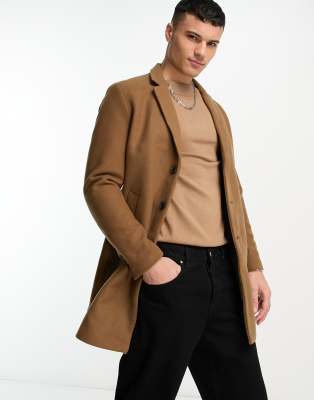 Jack & Jones Premium Wool Overcoat In Brown-green