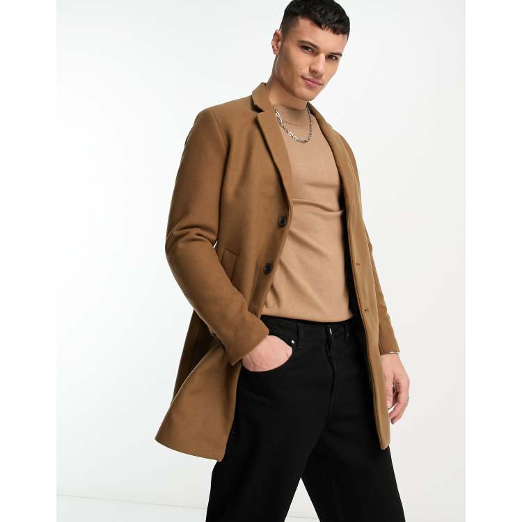 Jack & Jones Premium wool overcoat in Tan