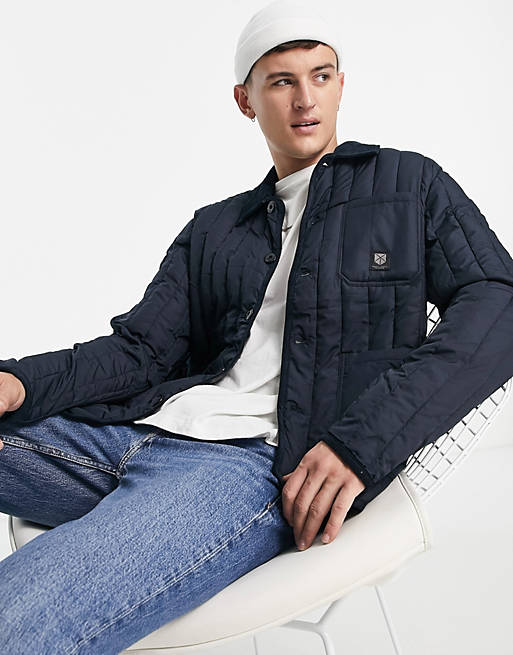 Jack & Jones Premium worker quilted jacket with cord collar in navy