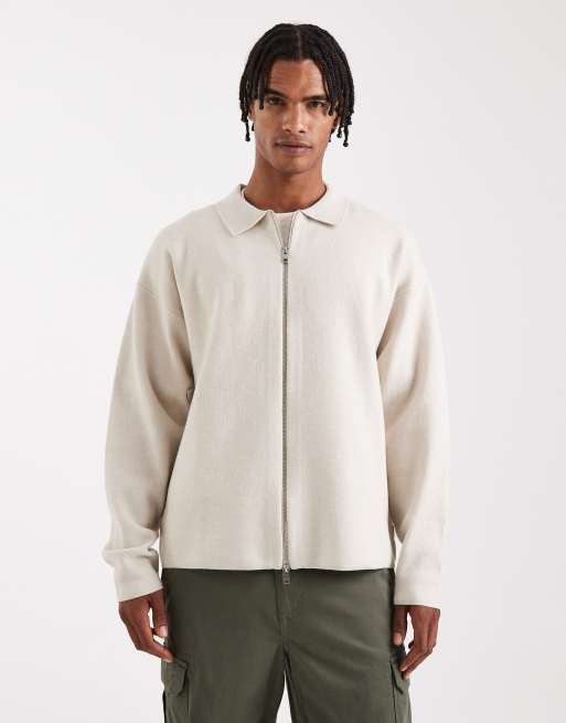 Jack & Jones Premium – Zapinany na zamek miękki dzianinowy kardigan w kolorze beżowym