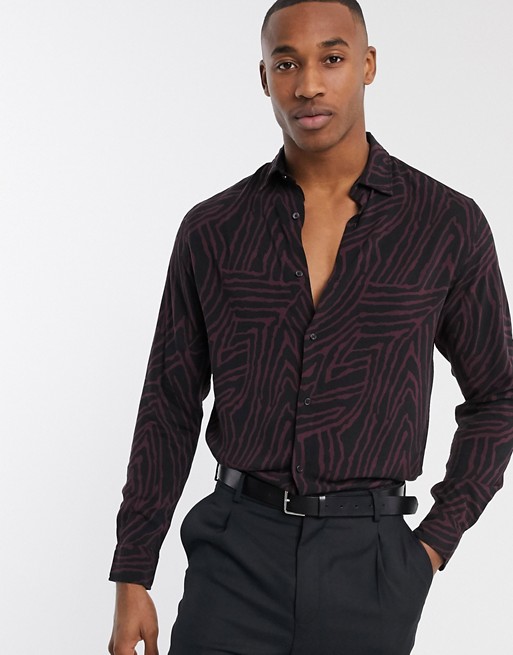 Jack & Jones Premium zebra print viscose shirt in dark red