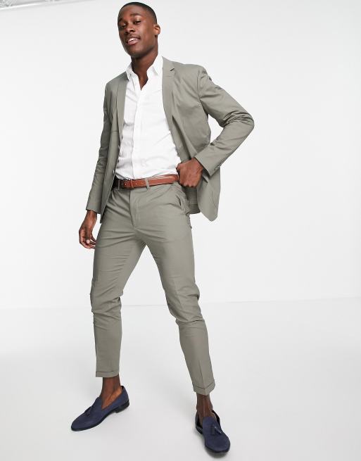 Jack & Jones Premium – Zielone spodnie garniturowe z krótszymi nogawkami o dopasowanym kroju