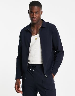 Jack & Jones Premium Zip Jersey Jacket In Navy - Part Of A Set In Navy