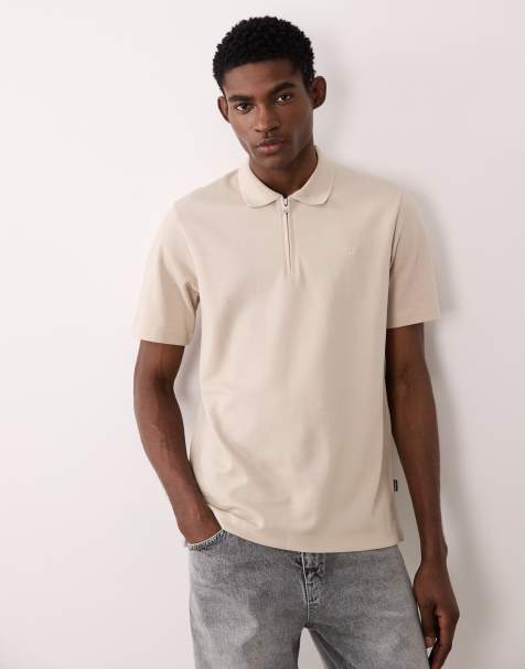 Jack & Jones Premium zip polo top in beige - view 1