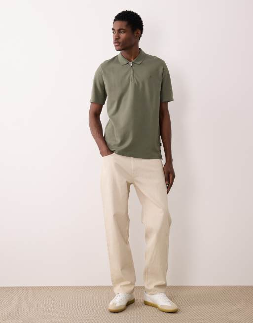 Jack & Jones Premium zip polo top in dark green, 2 of 5