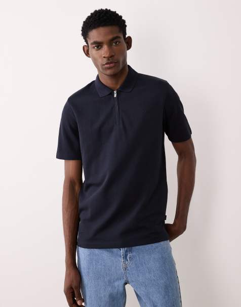 Jack & Jones Premium zip polo top in navy