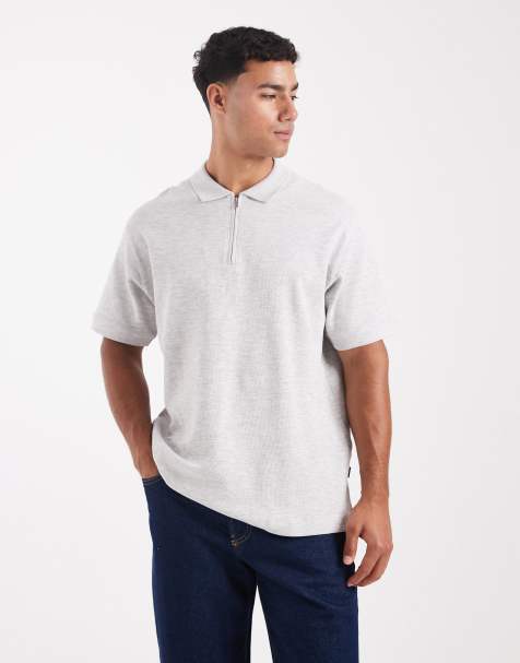 Jack & Jones Premium zip textured polo in white - view 1