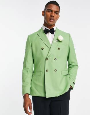 Jack & Jones Premium double breasted suit jacket in green   - ASOS Price Checker