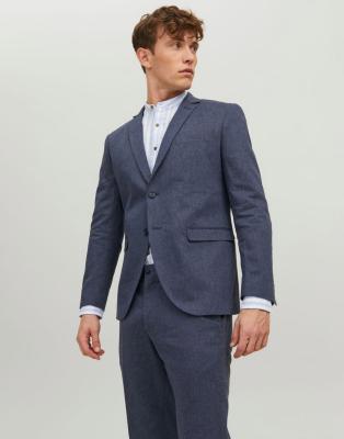 Jack & Jones – Primavera – Schmal geschnittener Leinenblazer in Marineblau