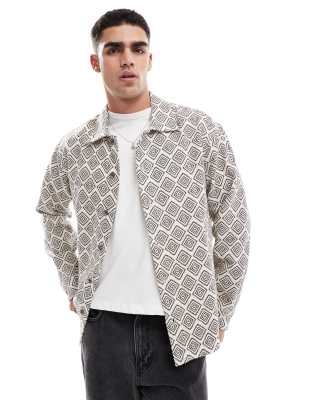 Jack & Jones Jack & Jones printed overshirt in ecru-White