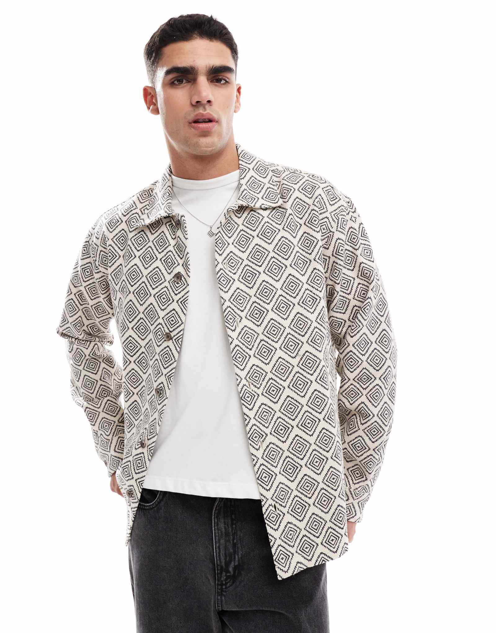 Верхняя рубашка с принтом Jack &Jones цвета экрю